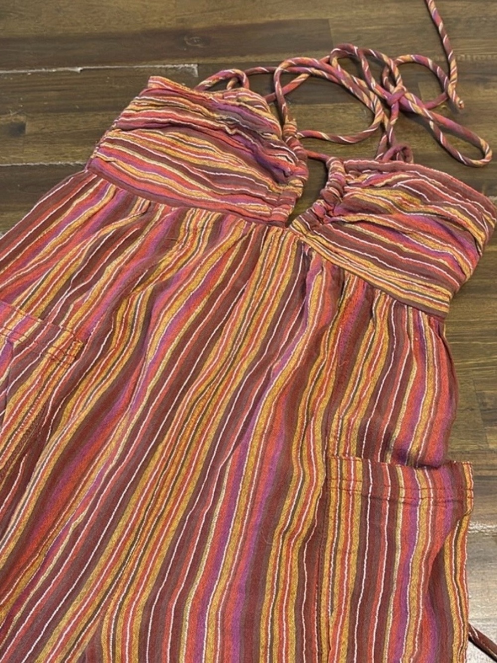 FREE PEOPLE Sundaze For Surfin Jumpsuit In Red Clay Combo M Striped Harlem Gauzy - Picture 5 of 8